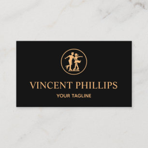 Professional Ice Skating Coach,Gold logo on Black Business Card