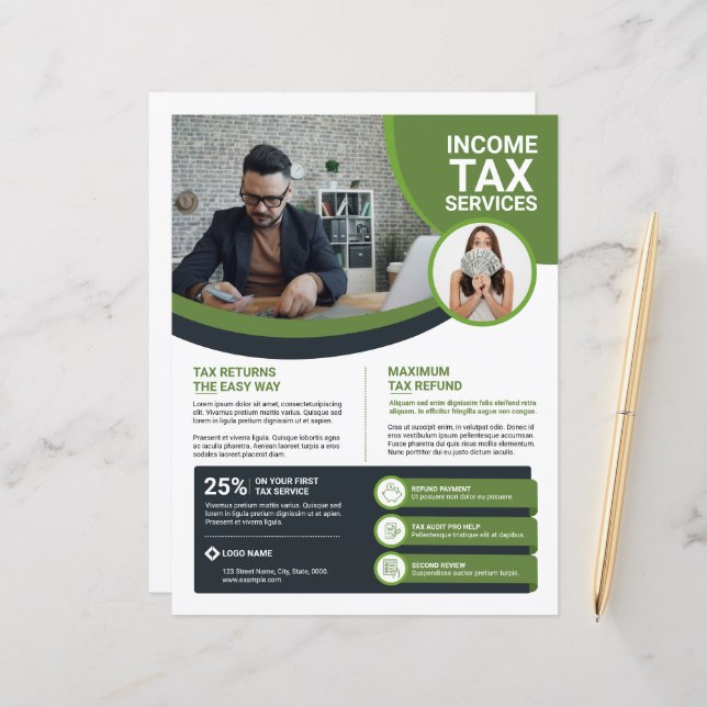 Professional Income Tax Service Flyer Template (Front/Back In Situ)