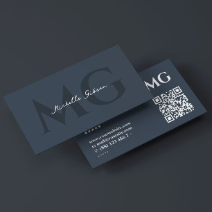 Professional Initials Minimal Charcoal Blue  Business Card
