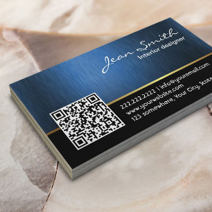 Professional Interior Designer Royal Blue QR Code Business Card