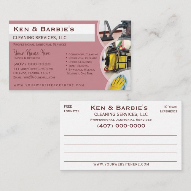 Professional Janitorial Cleaning Housekeeping Serv Business Card (Front/Back)