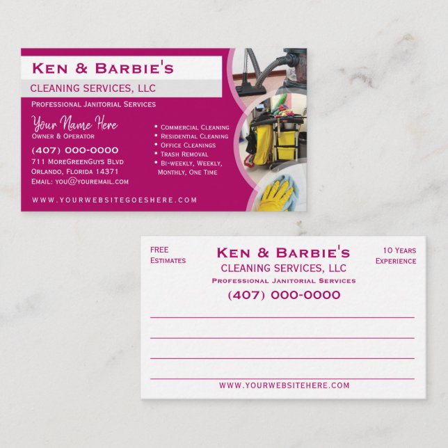 Professional Janitorial Cleaning Housekeeping Serv Business Card (Front/Back)