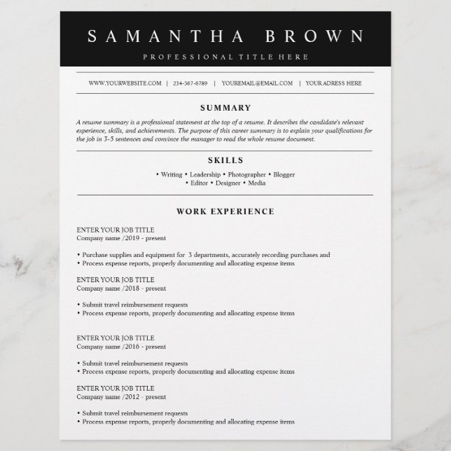 Professional job application resume (Front)