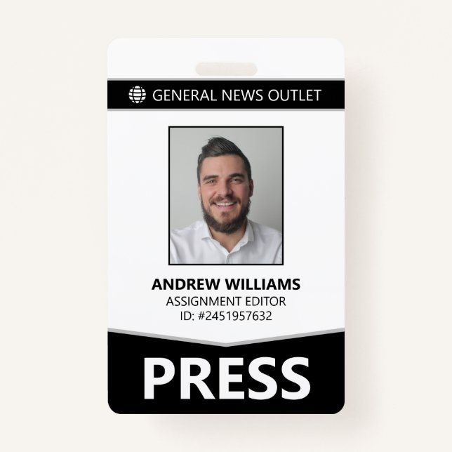 Professional Journalist Press Pass ID ID Badge (Front)