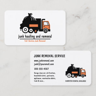 Professional Junk Hauling Trash Removal  Business Card