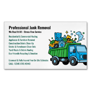 Professional Junk Removal Hauling Services Truck Magnetic Business Card