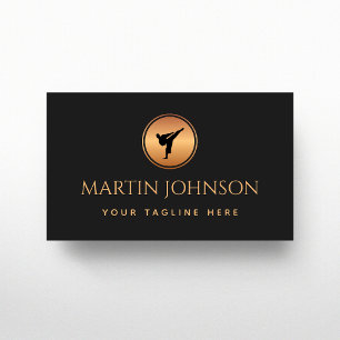 Professional Karate Instructor Gold & Black Logo Business Card
