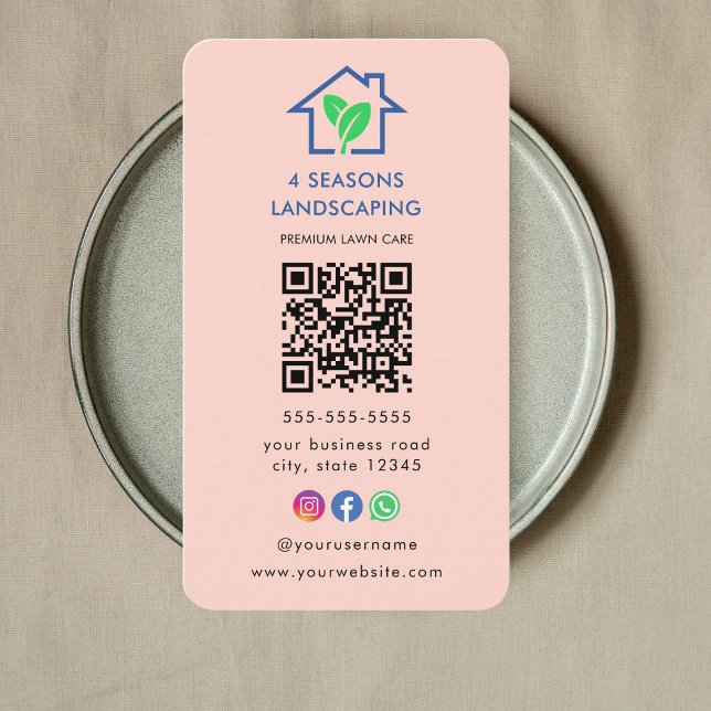 Professional Landscaping Lawn Care Logo Qr Code Business Card (Creator Uploaded)
