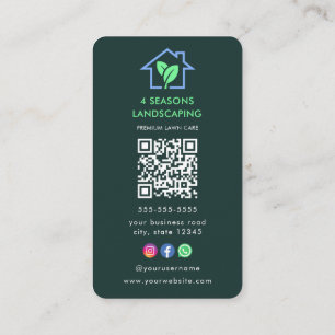 Professional Landscaping Lawn Care Logo Qr Code Business Card