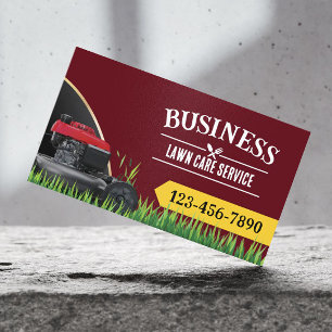 Professional Landscaping & Lawn Care Service Red Business Card