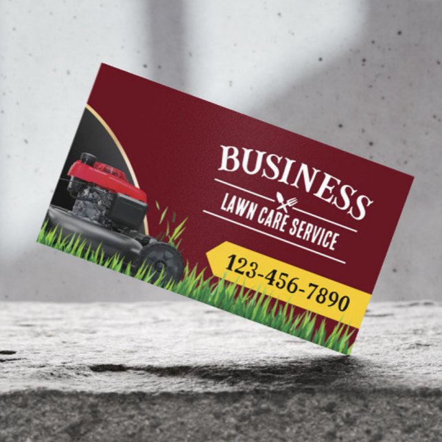 Professional Landscaping & Lawn Care Service Red Business Card (Creator Uploaded)