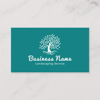 Professional Landscaping Lawn Care Tree Logo Teal Business Card