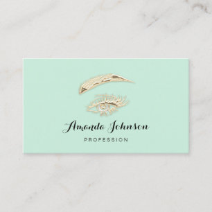 Professional Lashes Brows Makeup Logo Gold Green Business Card