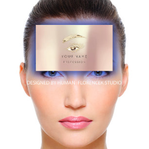 Professional Lashes Brows Makeup Logo Gold Rose QR Business Card