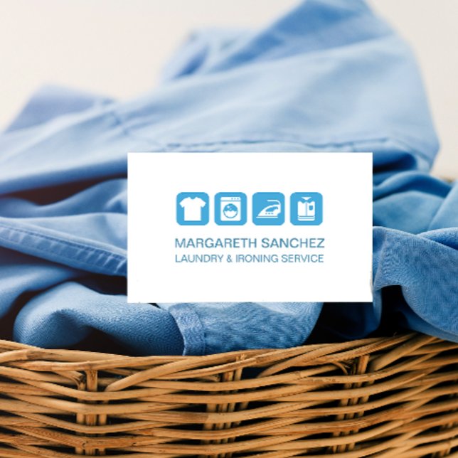 Professional Laundry & Ironing Service Light Blue Business Card (Creator Uploaded)