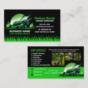 Professional Lawn Care Landscaping Green Black Business Card
