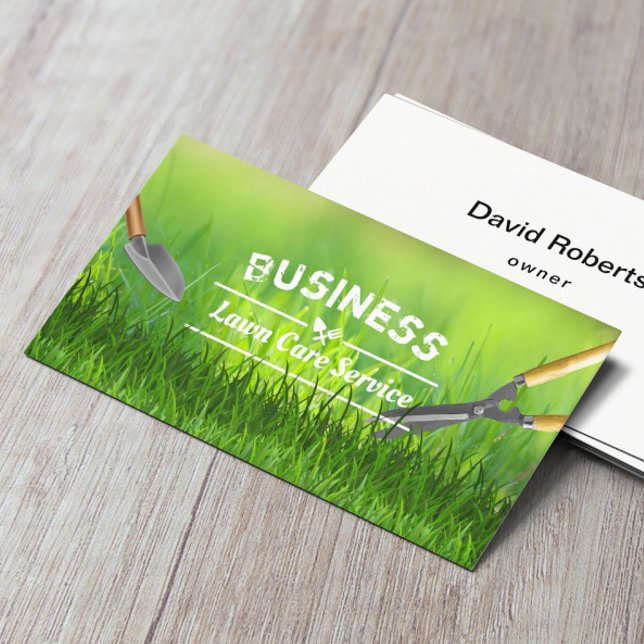Professional Lawn Care & Landscaping Green Grass B Business Card (Creator Uploaded)