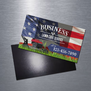 Professional Lawn Care & Landscaping US Flag Magnetic Business Card