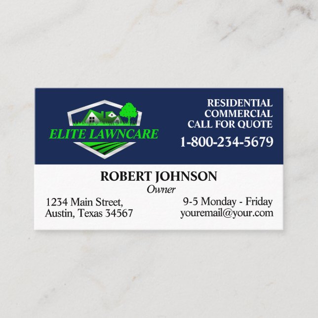 Professional Lawn Care Service Navy Blue Business Card (Front)