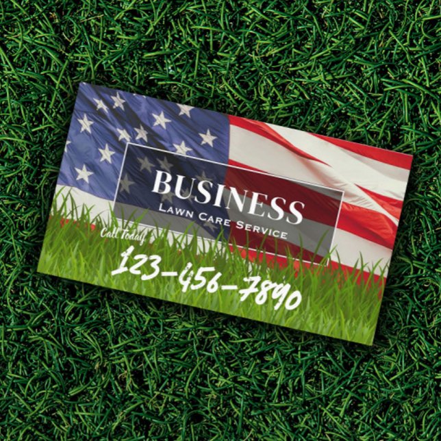 Professional Lawn & Landscaping Service US flag Business Card (Creator Uploaded)