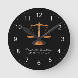 Professional Lawyer Attorney luxury Black Gold     Round Clock