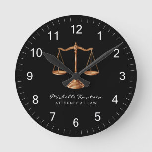 Professional Lawyer Attorney luxury Black Gold Round Clock