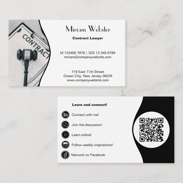 Professional Lawyer Black & White Business Card (Front/Back)