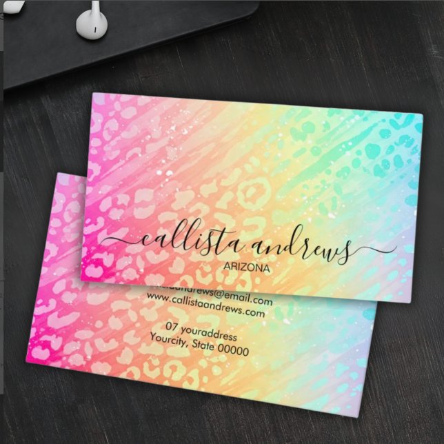 Professional Leopard Glitter Add Your Name Business Card (Creator Uploaded)