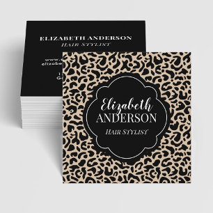Professional Leopard Print Hair Stylist Square Business Card