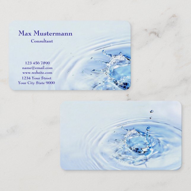 Professional Light Blue Water Splash Business Card (Front/Back)