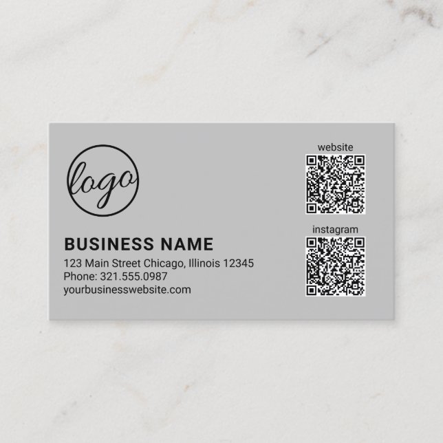 Professional Light Gray Logo QR Code Modern Business Card (Front)