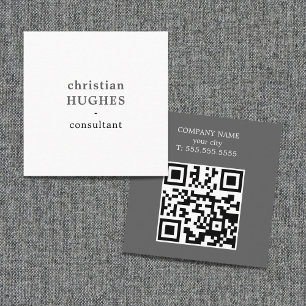 Professional Light Grey White Consultant QR code Square Business Card