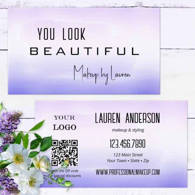 Professional Lilac Paint QR Code Beauty Business Card (Creator Uploaded)