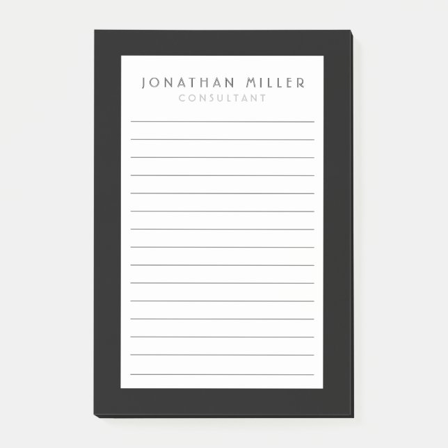 Professional Lined Black & White | Name Post-it No Post-it Notes (Front)