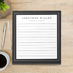 Professional Lined Black White | Name Title Notepad<br><div class="desc">A professional lined notepad with a minimalist design in a black and white colour palette with light grey accents. Custom name and title, role or custom text presented on a simple white background, framed by a black border. Personalise using the fields provided or use the 'message' button to contact the...</div>