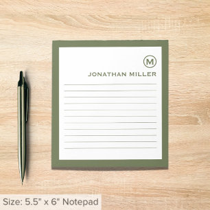 Professional Lined Olive White Monogram Notepad