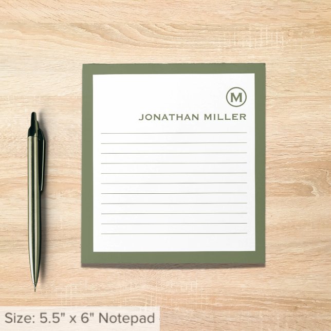 Professional Lined Olive White Monogram Notepad (Creator Uploaded)