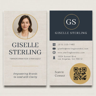 Professional Linen Photo QR Code Modern Business Card