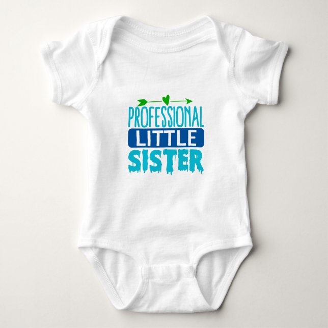 Professional Little Sister Blue Paint Drip Baby Bodysuit (Front)