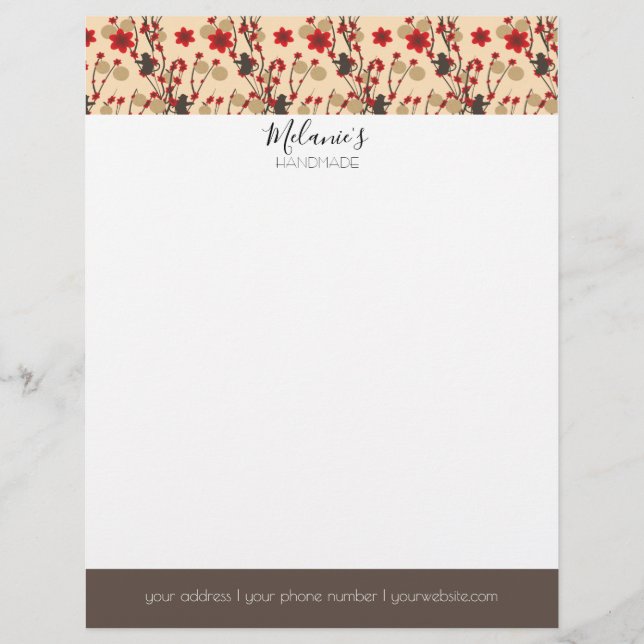 Professional Logo - Asian Cherry Blossom Pattern Custom Letterhead (Front)