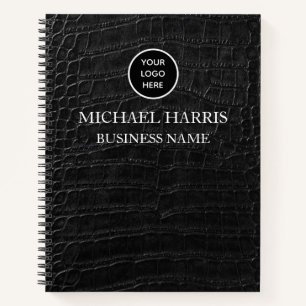 Professional Logo Black Leather Monogram Business Notebook