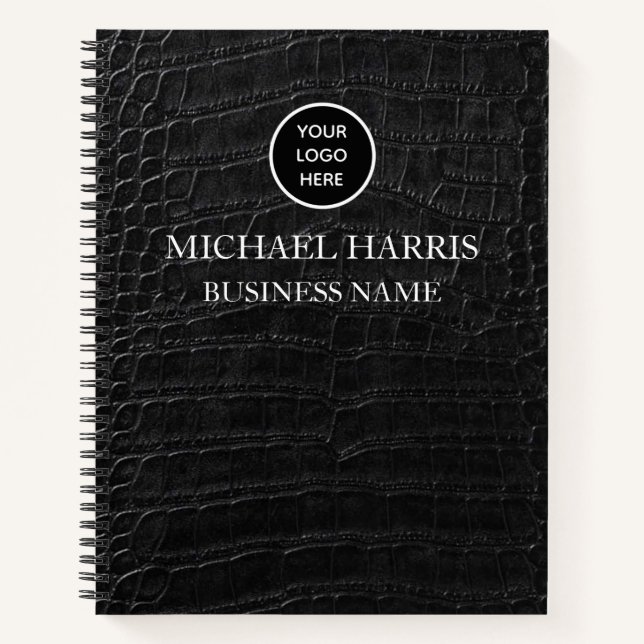 Professional Logo Black Leather Monogram Business Notebook (Front)