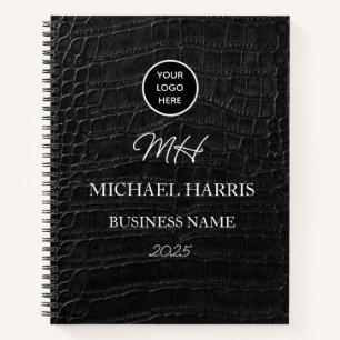Professional Logo Black Leather Monogram Business Notebook