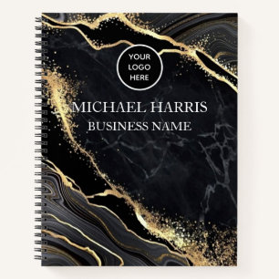 Professional Logo Black Marble Monogram Business Notebook