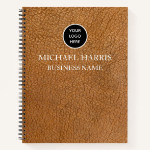 Professional Logo Brown Leather Monogram Business Notebook