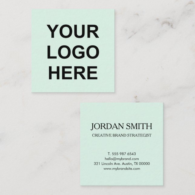Professional Logo Minimal Modern Mint Green   Square Business Card (Front/Back)
