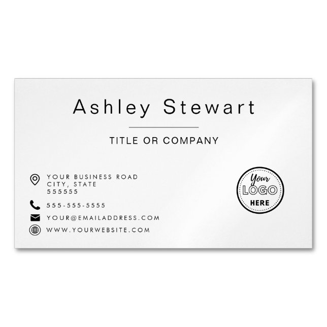 Professional Logo Modern Minimalist White Simple Magnetic Business Card (Front)