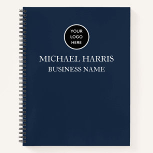 Professional Logo Navy Blue Monogram Business Notebook