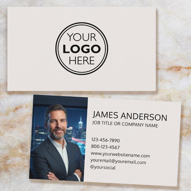Professional Logo Photo Minimalist Off-White Business Card (Creator Uploaded)
