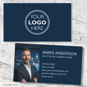 Professional Logo Profile Photo Minimalist Navy Business Card